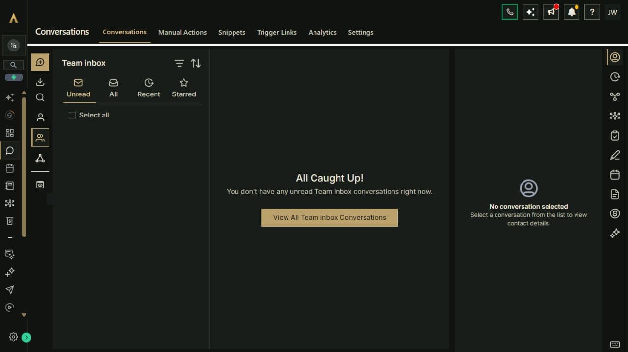 Archon.tools demo inbox with conversation views, an empty conversation list, and a contact details panel.